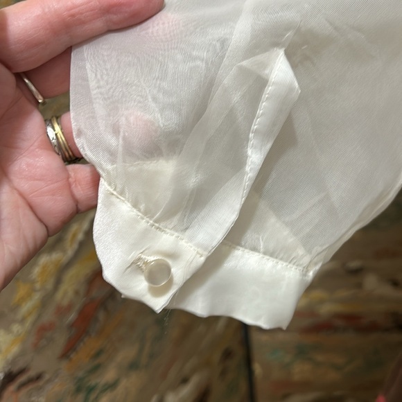 JUDY BOND VINTAGE 1950s?  EMBROIDERED SHEER SLEEVE BLOUSE SECRETARY BOW SZ 14/34 - Picture 7 of 16